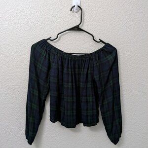 Hollister blue and green plaid off the shoulder blouse - Size XS